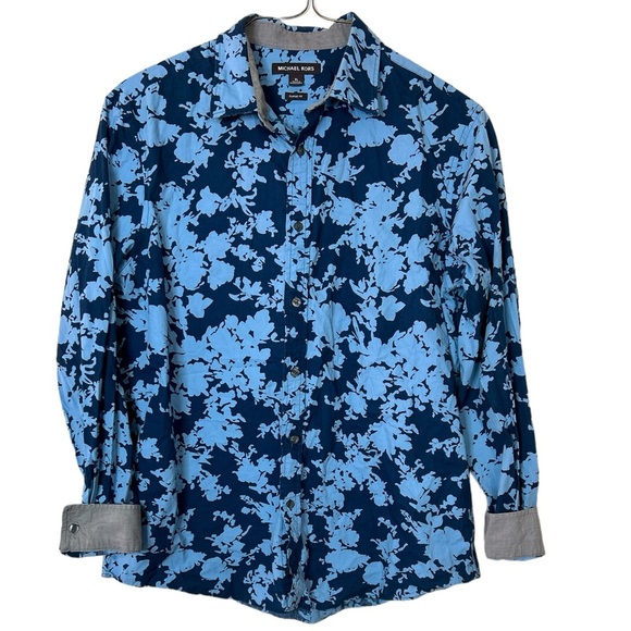 Michael Kors Other - Michael Kors Chambray Blue Spring Floral Shirt Long Sleeve XL